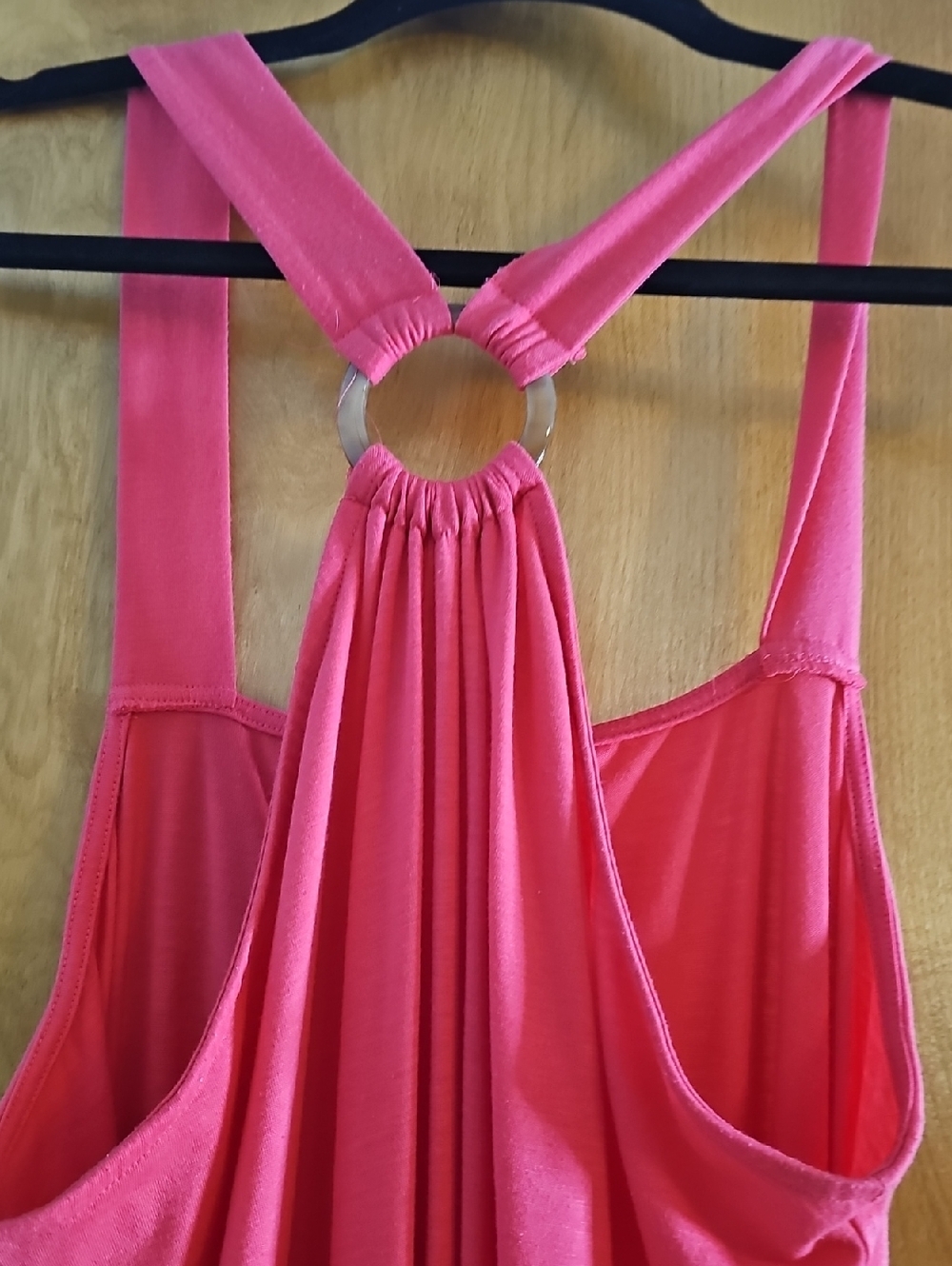 Beach Cover-Up Hot Pink Halter Maxi Dress with Ring Front Detail - Picture 3 of 4